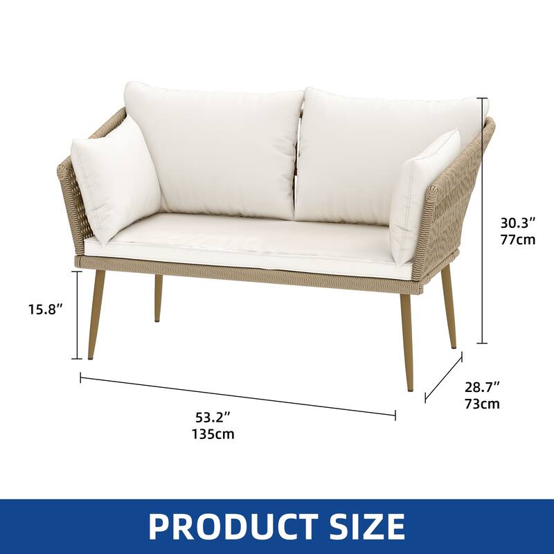 Moasis All-Weather Rattan Patio Loveseat,2 Seater Sofa with Cushions & Lumbar Pillows