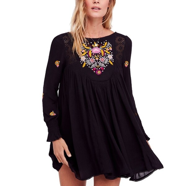 black embroidered shift dress