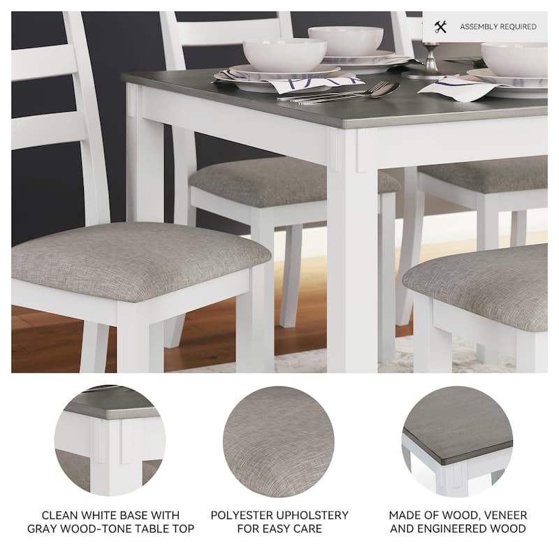 Signature Design by Ashley Stonehollow White and Gray Dining Table and Chairs with Bench (Set of 6)
