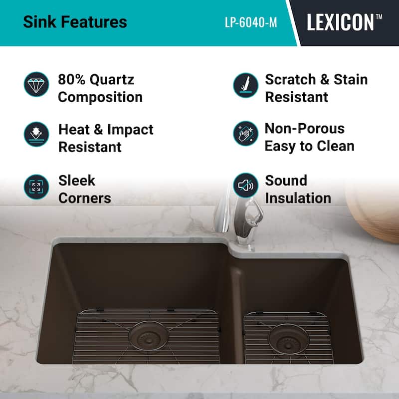 Lexicon Platinum Quartz 60/40 Double Bowl Kitchen Sink