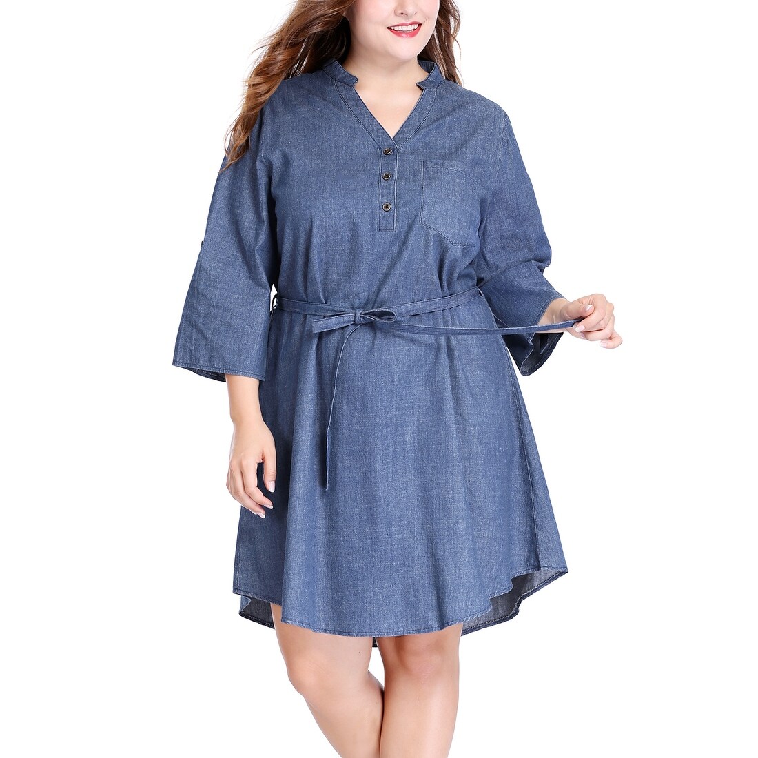 belted denim dress