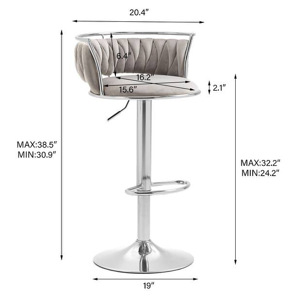 dimension image slide 1 of 24, Velvet Upholstered Adjustable Bar Stool Swivel Counter Chair Set of 2