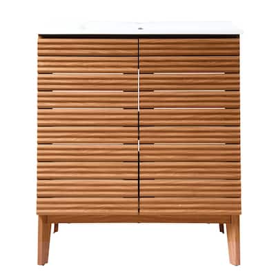 Javer Thin Linear Slat Modern Farmhouse 2-Shelf Bath Vanity Cabinet Only (Sink Basin not Included), by JONATHAN Y