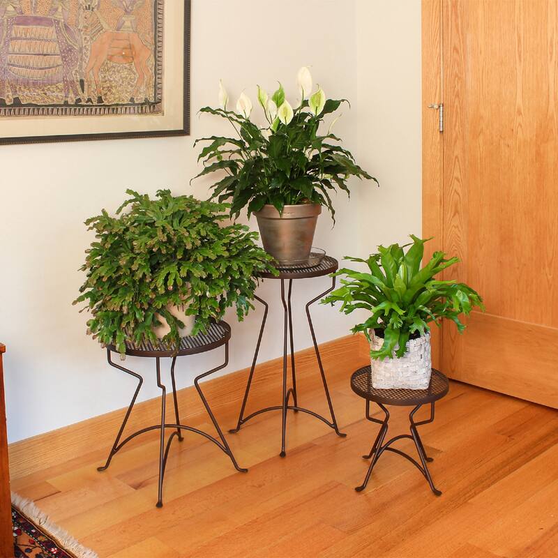 Achla Designs 12.5" H Round Roman Bronze Wrought Iron Capri Plant Stand, Powder Coated Finish