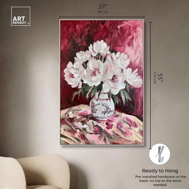 Peonies on Ruby Tide Canvas by Art Remedy
