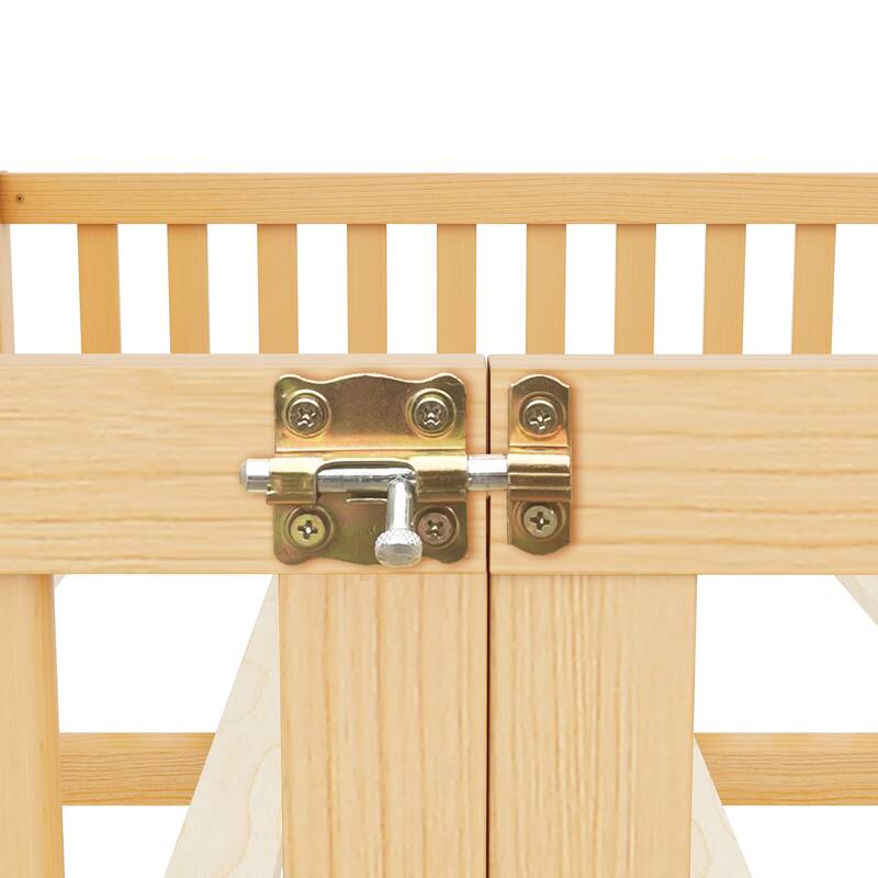 Pine Wood Floor Bed with Safety Guardrails and Door for Kids, Boys, Girls, Bedroom