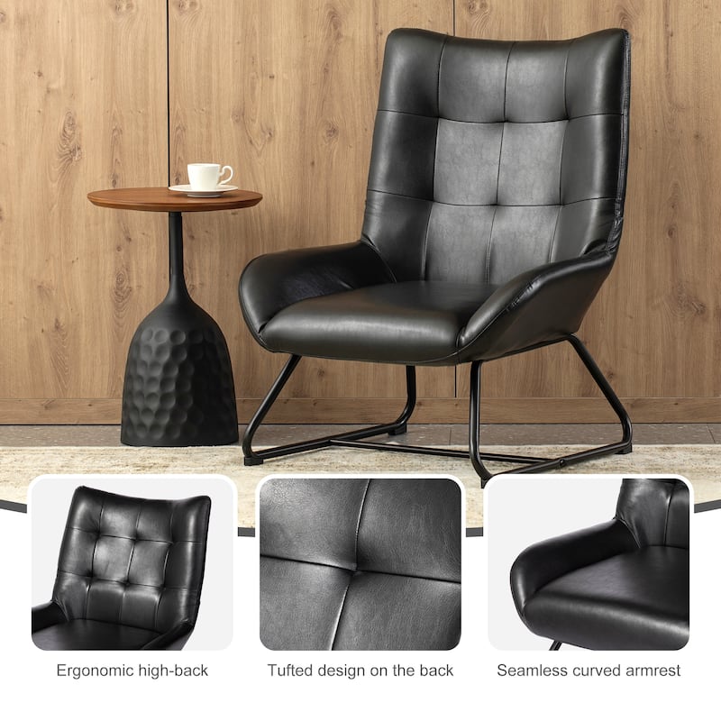 Glitzhome Set of 2 35.5"H Leatherette Wingback Accent Chairs With Metal Legs