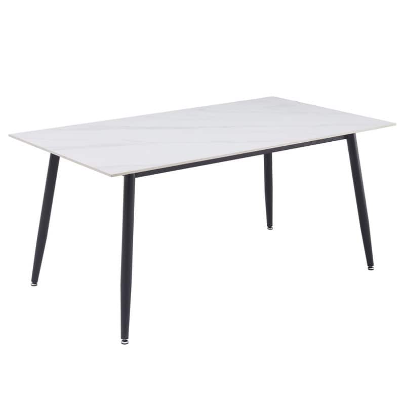 Zayle Rectangular Dining Table with Glass/Sintered Stone Tabletop in Steel - 71" Wide - White in Stone