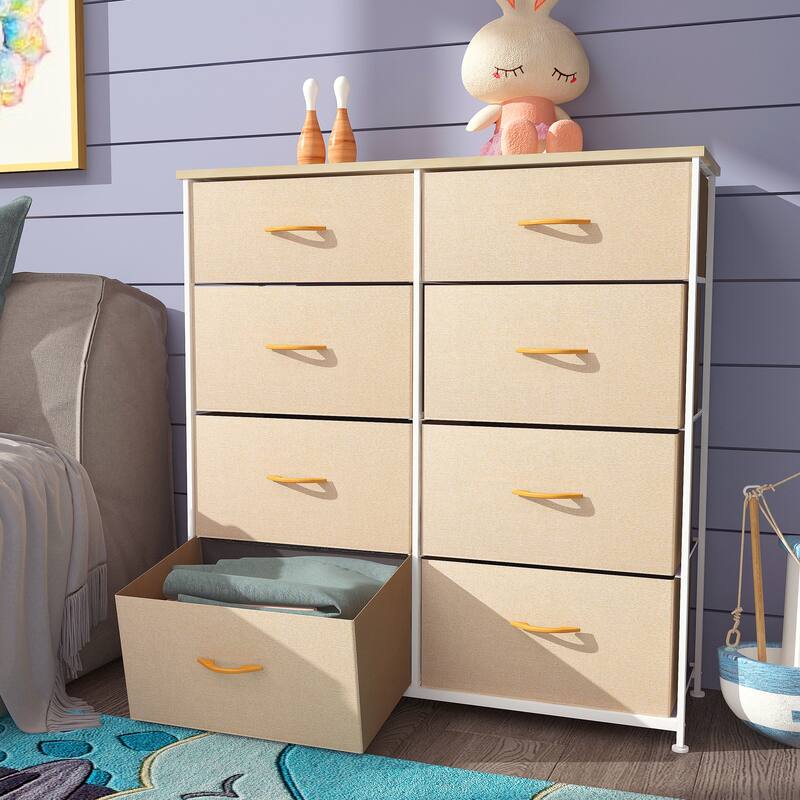Modern Wide Dresser Storage Tower with 8 Drawers