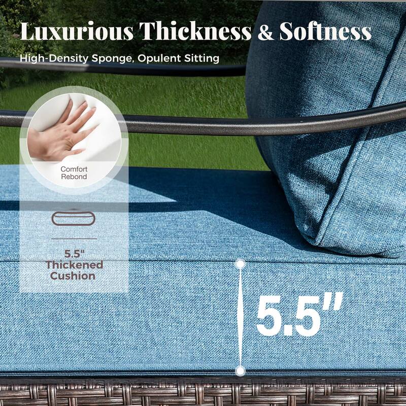 MAISON ARTS Patio Furniture Set with 56" Fire Pit Table, Deep Seating Sofa & Swivel, Rocking, and Fixed Chairs (5 Seats, Beige)