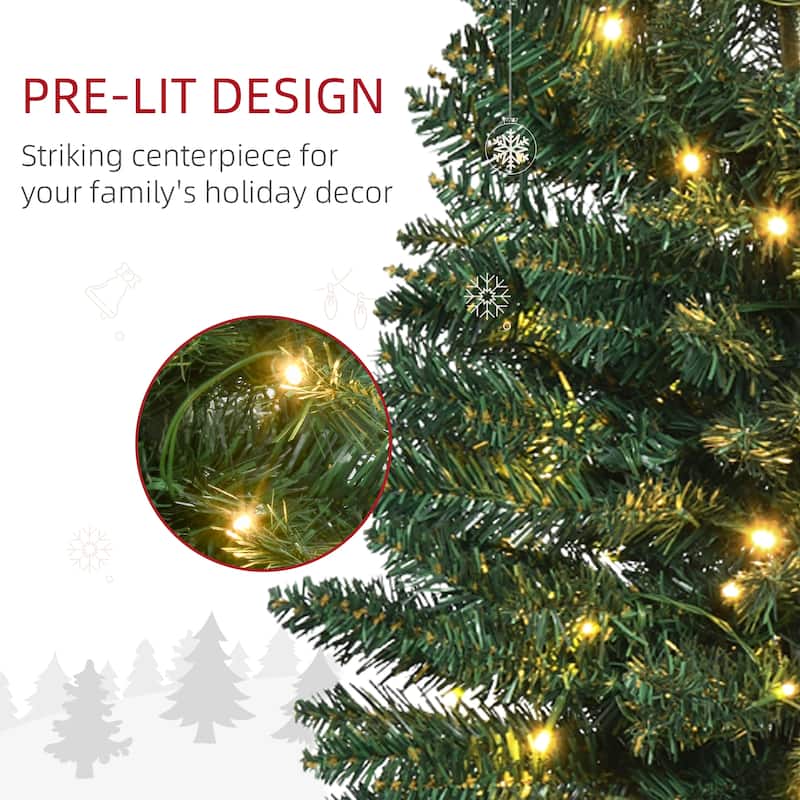 HOMCOM 5ft Tall Pre-Lit Slim Noble Fir Artificial Christmas Tree with Realistic Branches, 110 Warm White LED Lights and 294 Tips