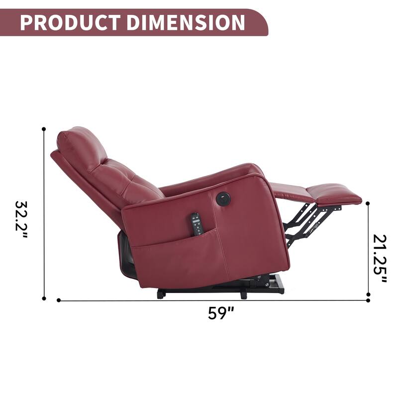 PU Single Motor Power Lift Recliner Chair with Massage and Heat for Elderly, Heavy Duty Motion Mechanism and One USB