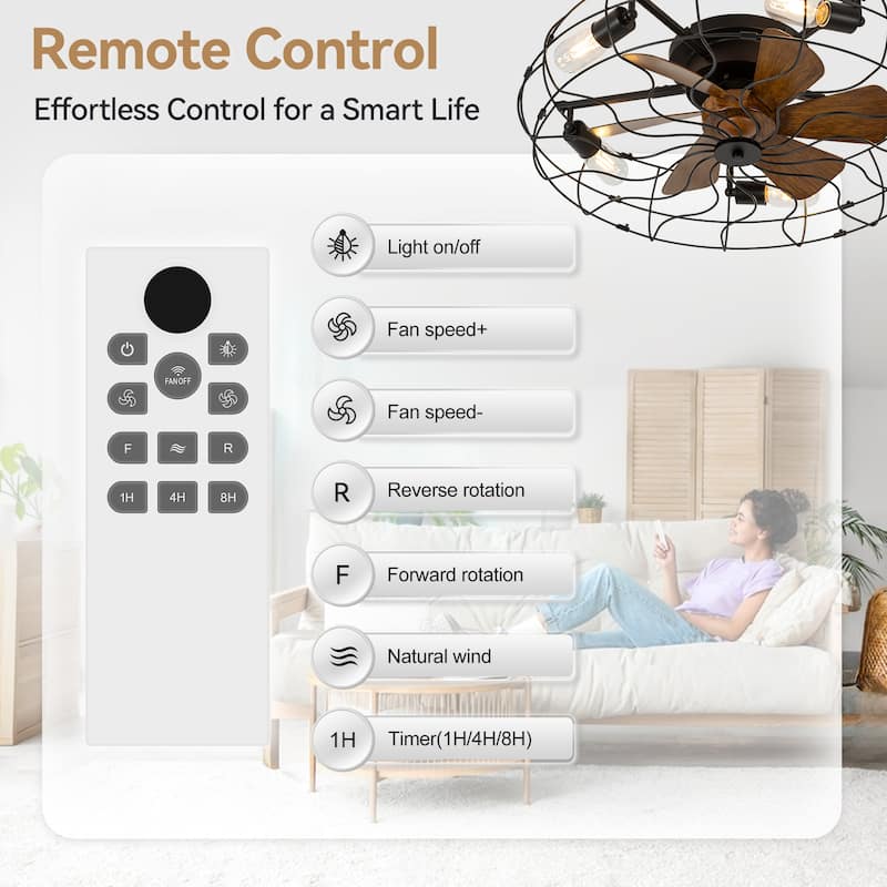 16.5"/19"/20"/23.6" Vintage Distressed White Low Profile Ceiling Fan with Remote (7/6-Blade)