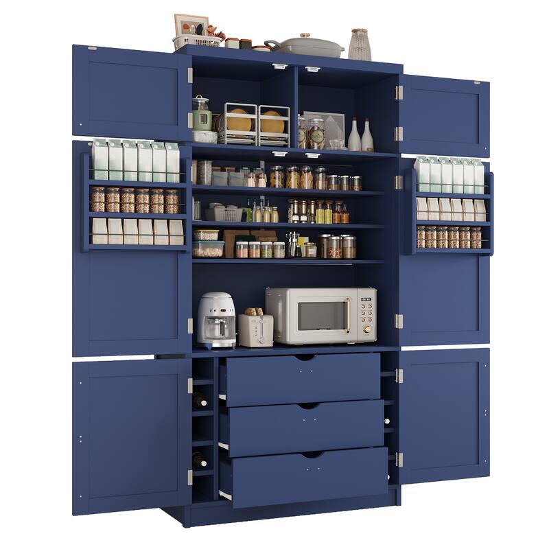 80.1" Tall Freestanding Kitchen Pantry, Shaker Style Cabinet with 2 Power Outlets, Adjustable & Door Shelves