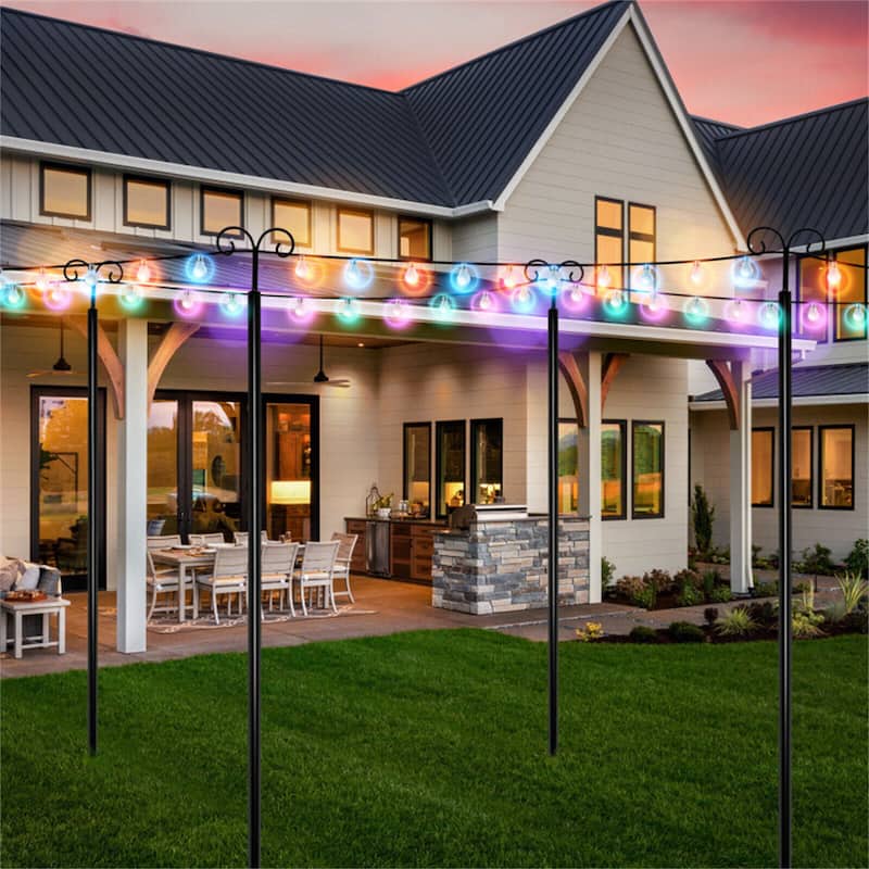 2 Pack Outdoor String Light Poles with Hook and 5-Prong Base