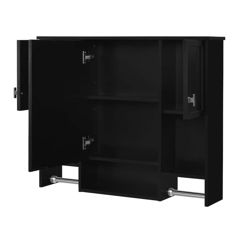 Bathroom Furniture Set of 2 - Vanity Cabinet with 6 Drawers and Open Shelf, Mirror Cabinet with 2 Towels Bars and 3 Open Shelves