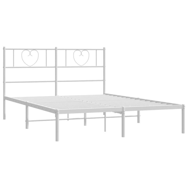 vidaXL Queen Metal Bed Frame with Headboard, White, No Mattress - 81.5" x 61.4" x 35.4"