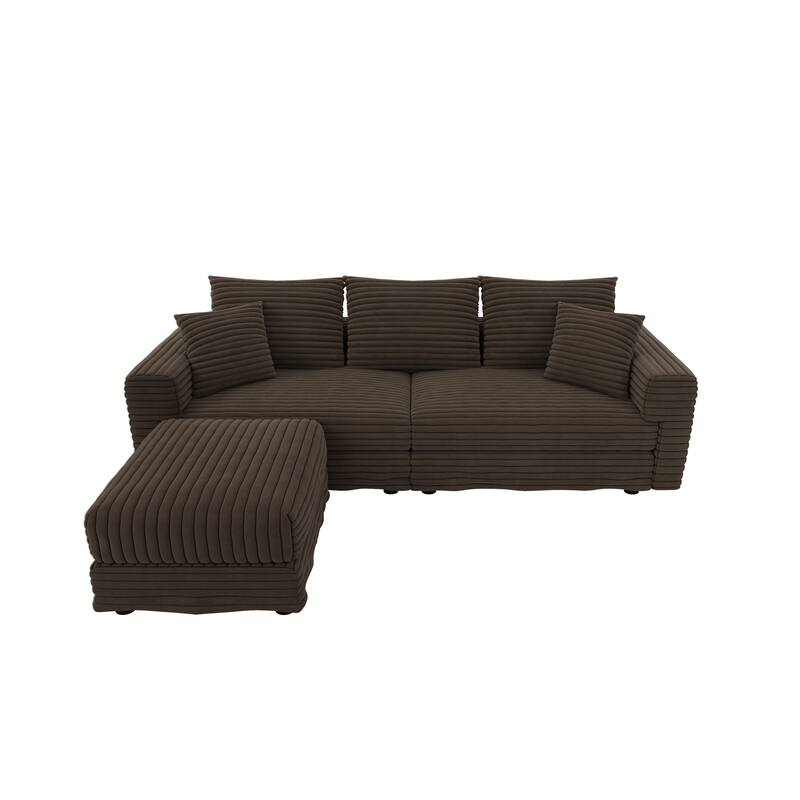 Modular Sectional Sofa with Ottomans, Oversized Corduroy Upholstered Cloud Sofa, Convertible Boneless Deep Seat Couch