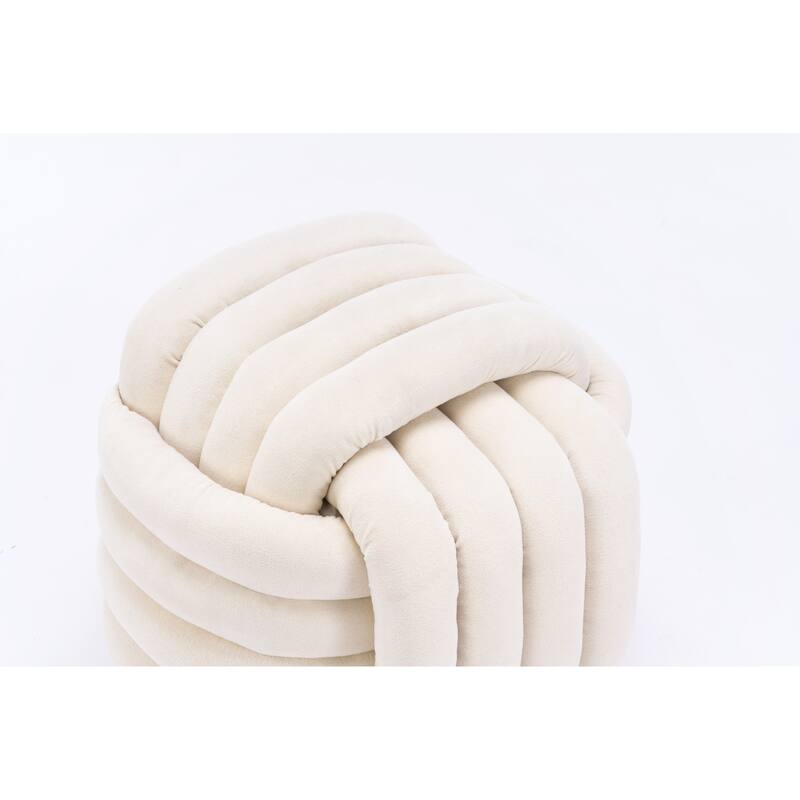 060Chenille Fabric Modern Knot Design Ottoman Makeup Stool Footstool, Comfortable and Stylish Seat for Living Room, Bedroom,