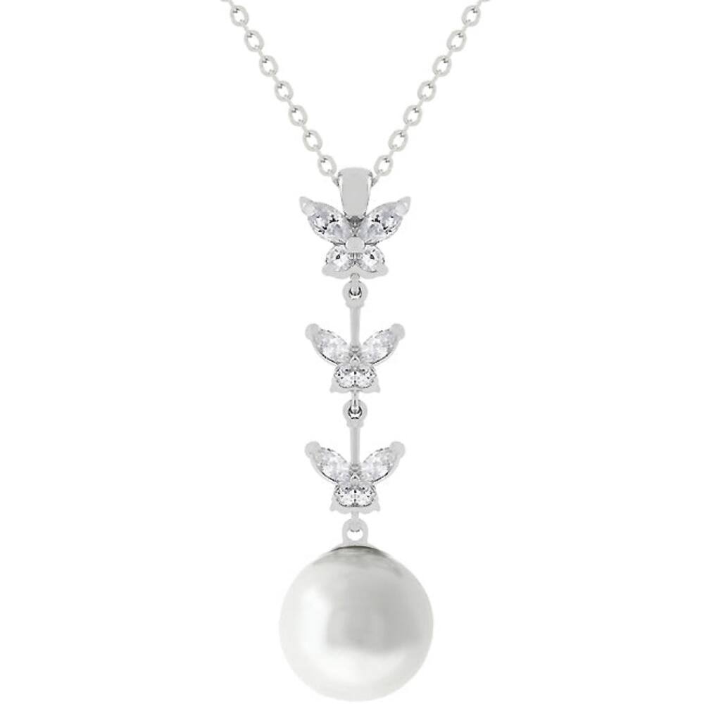 Butterfly Crushed Shell Pearl Pendant with Rhodium Plated - 42 Mm L X 12 Mm W X 12 Mm H