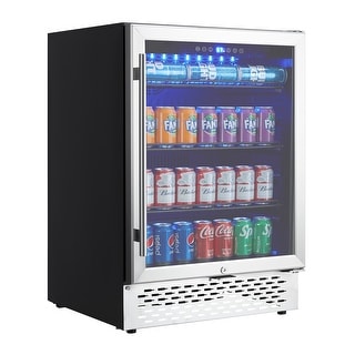 22.7"D 120-Can Capacity Beverage Refrigerator Cooler with Glass Door