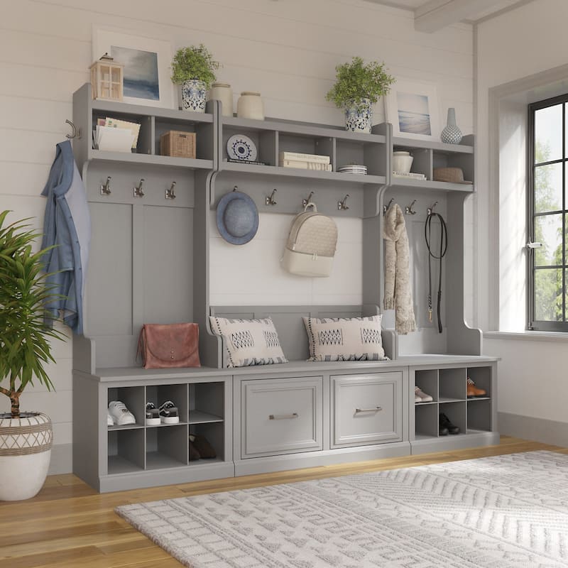 Woodland Full Entryway Storage Set with Coat Rack by Bush Furniture - Cape Cod Gray