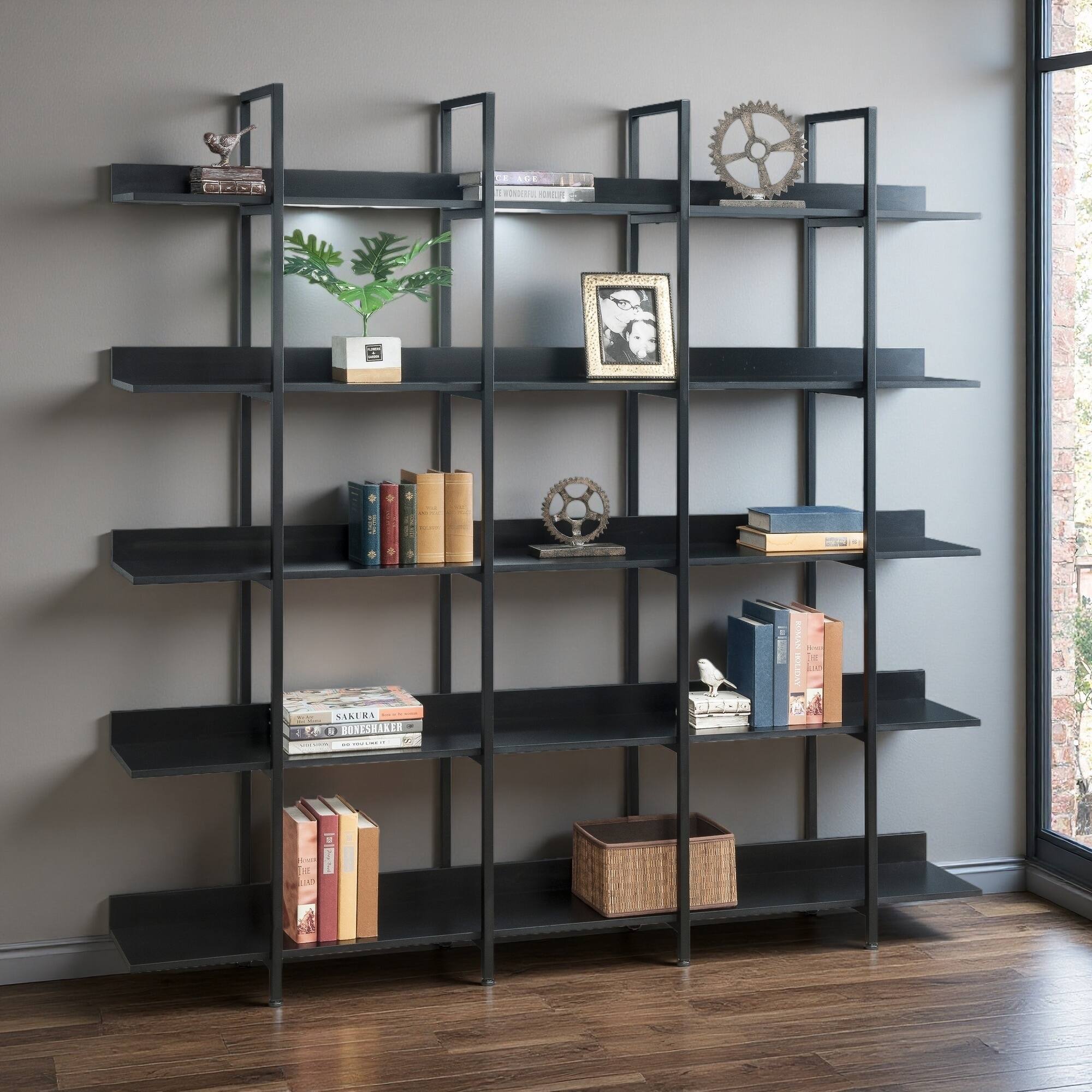 70.87"H 5 Tier Bookcase Home Office Open Bookshelf, MDF Board, Metal Frame, Adjustable Foot Pads & Anti-Falling Device