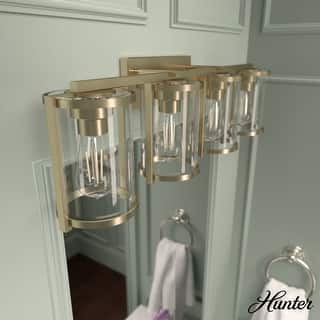 Hunter Astwood Bathroom Vanity Light, Clear Cylinder Glass, Damp Rated, Caged - Contemporary, Transitional, Art-Deco
