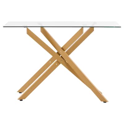 Modern Glass Coffee Table with Iron Cross-Legs for Living Room - 45 x 18 x 30 in