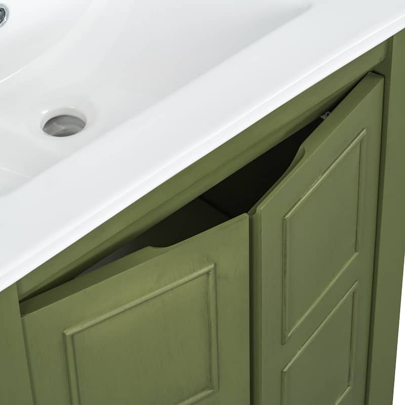 Small Bathroom Vanity Cabinet with Ceramic Sink, 24" Ceramic Integrated Basin