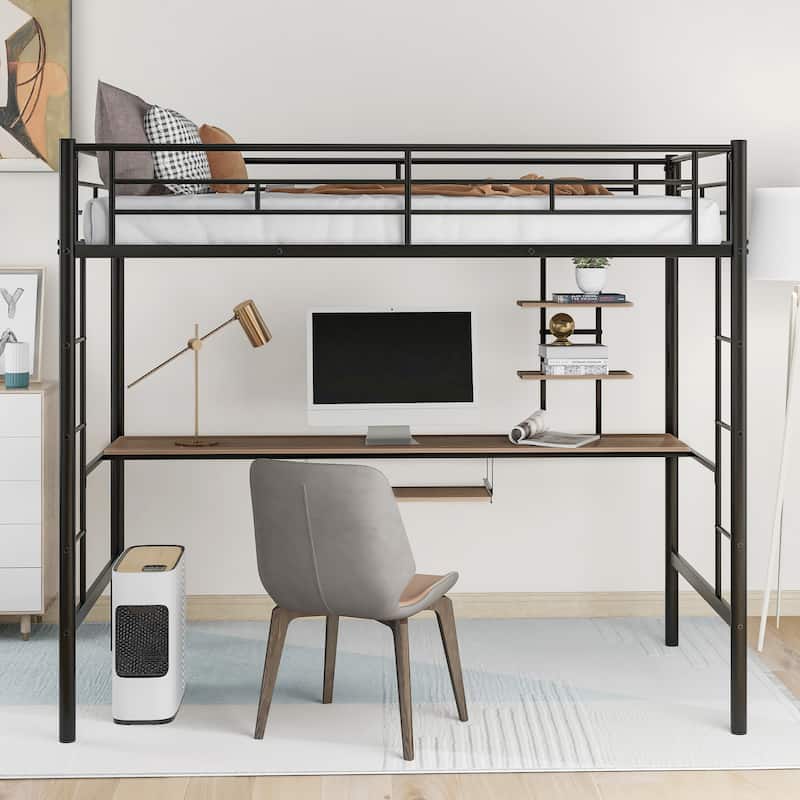 Loft Bed with Desk and Shelf , Space Saving Design