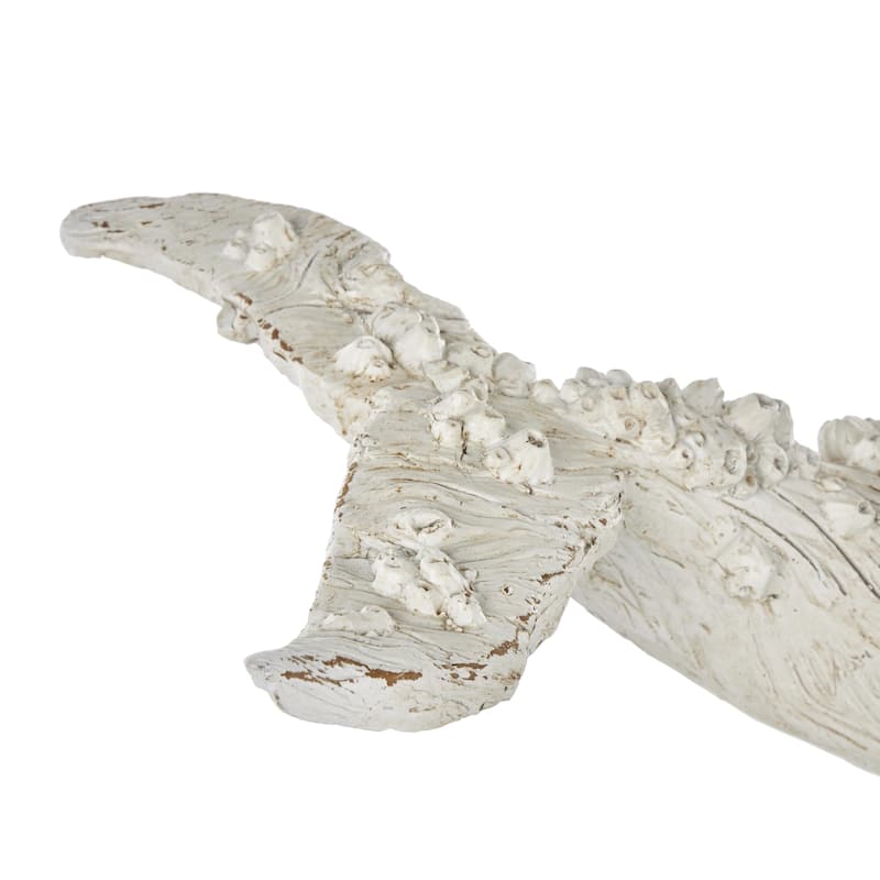 Polystone Whale Textured Decorative Sculpture with Brown Distressing and Black Metal Stand - Cream - Roche River Decor