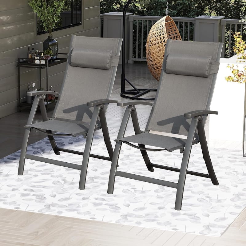 Patio Folding Chairs Set of 2, Padded Textilene Fabric Seat