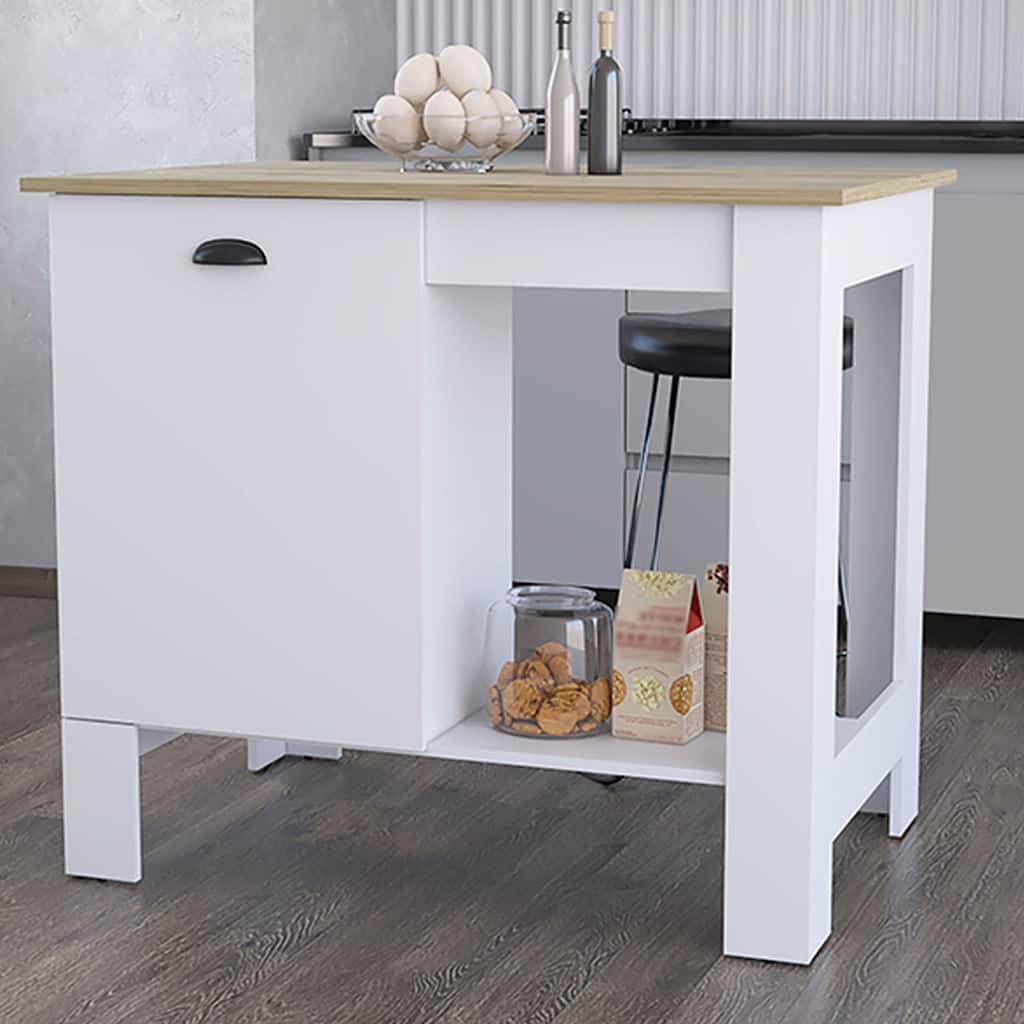 Multi-Purpose Kitchen Island with One Drawer, White Finish, Extra Storage, 40.5" W, Perfect for Baking