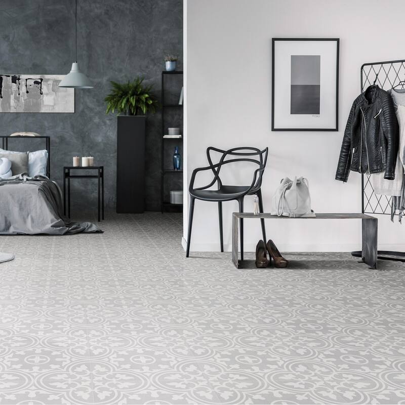 Merola Tile Arte Soft Grey 9-3/4" x 9-3/4" Porcelain Floor and Wall Tile