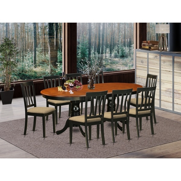 Dining Table With Leaf And 8 Dining Room Chairs In Black And Cherry Finish Overstock 11967726