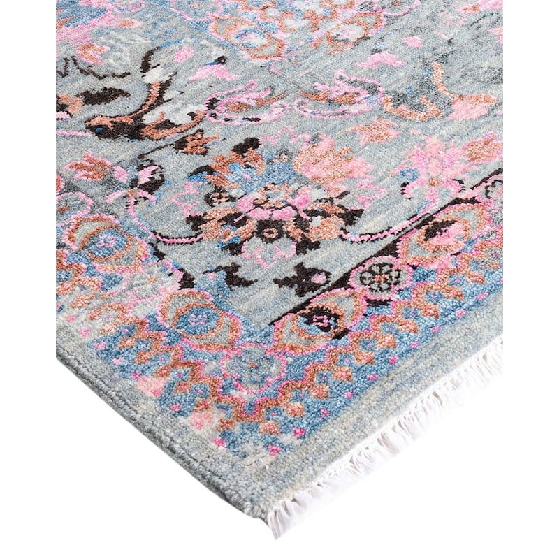 Ikat One-of-a-Kind Handmade Area Rug - Gray, 8' 2" x 9' 10" - 8' 2" x 9' 10"
