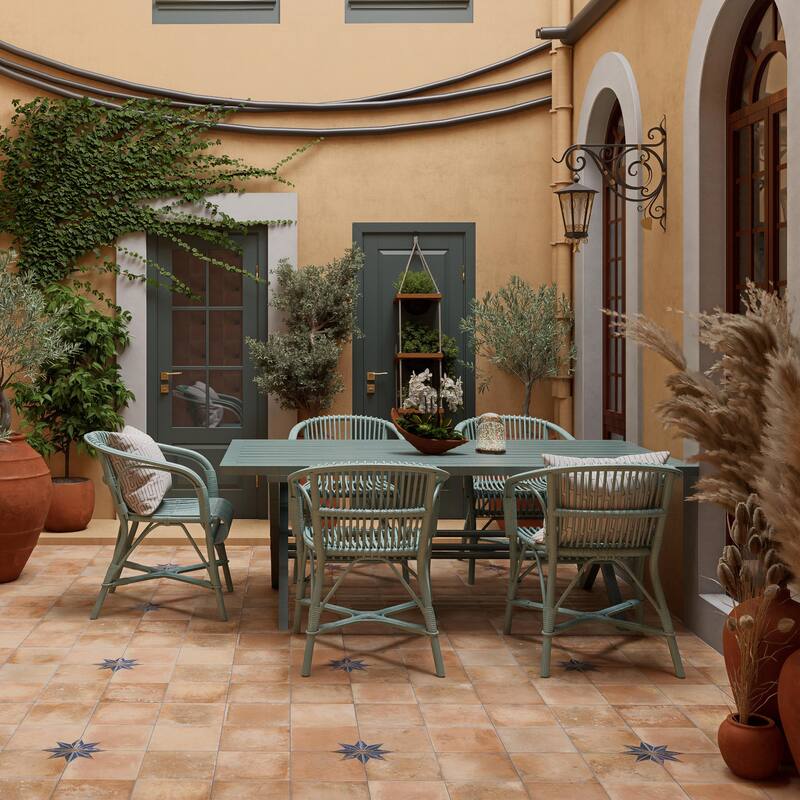 Merola Tile Kings Nonna with Blue Corner Star 17-7/8" x 17-7/8" Porcelain Floor and Wall Tile