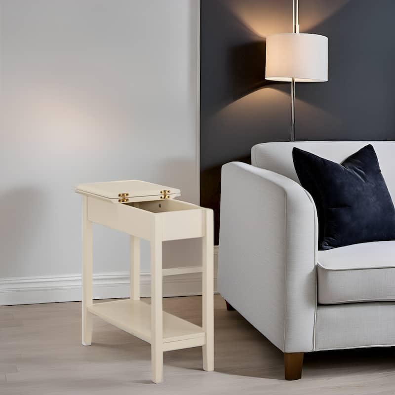 Wooden Flip-Top Side Table with Spacious Storage, Compact Space-Saving Design and Convenient Shelf