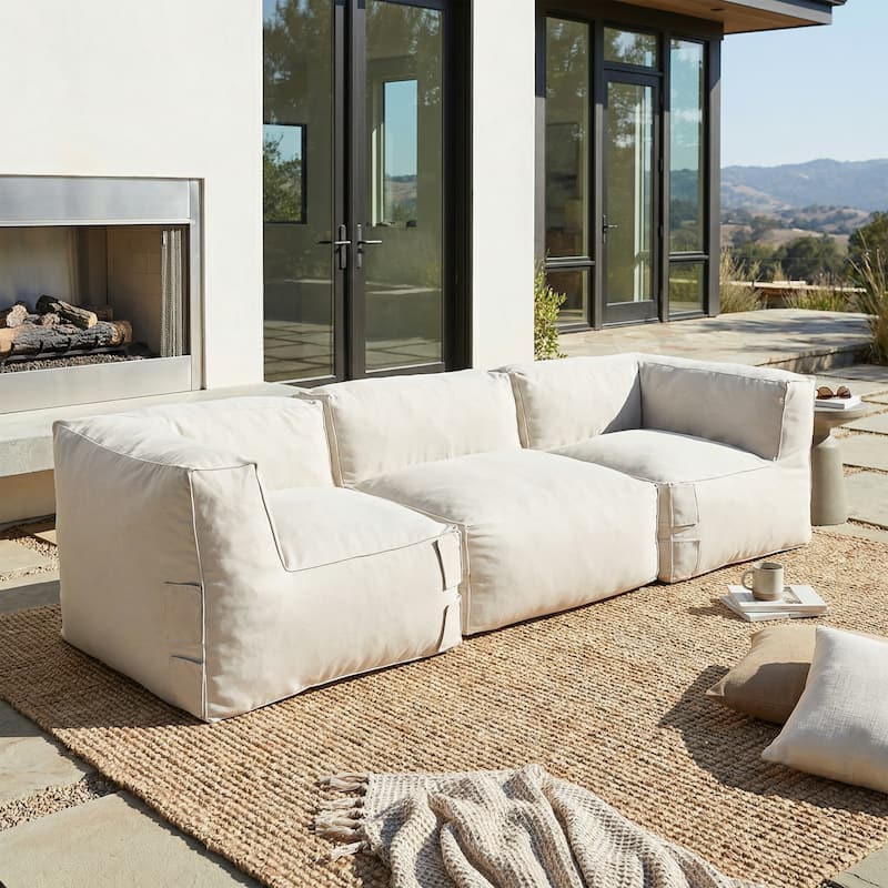 Christopher Knight Home - Nerissa Modular Outdoor/Indoor Bean Bag Sectional Sofa Set with Shredded Foam Filled