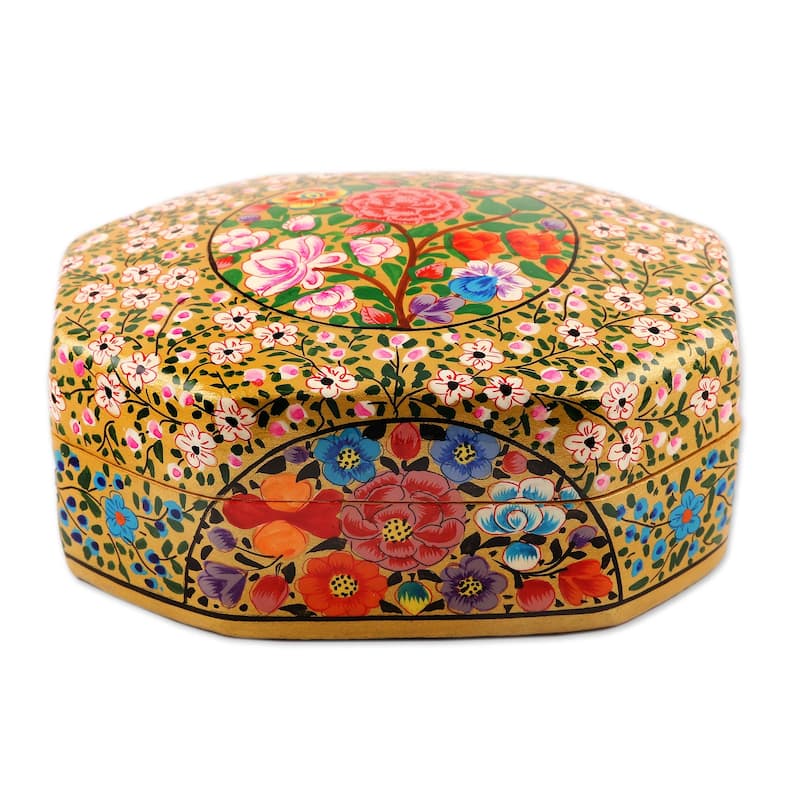 Novica Handmade Kashmir Flowers Papier Mache Decorative Box