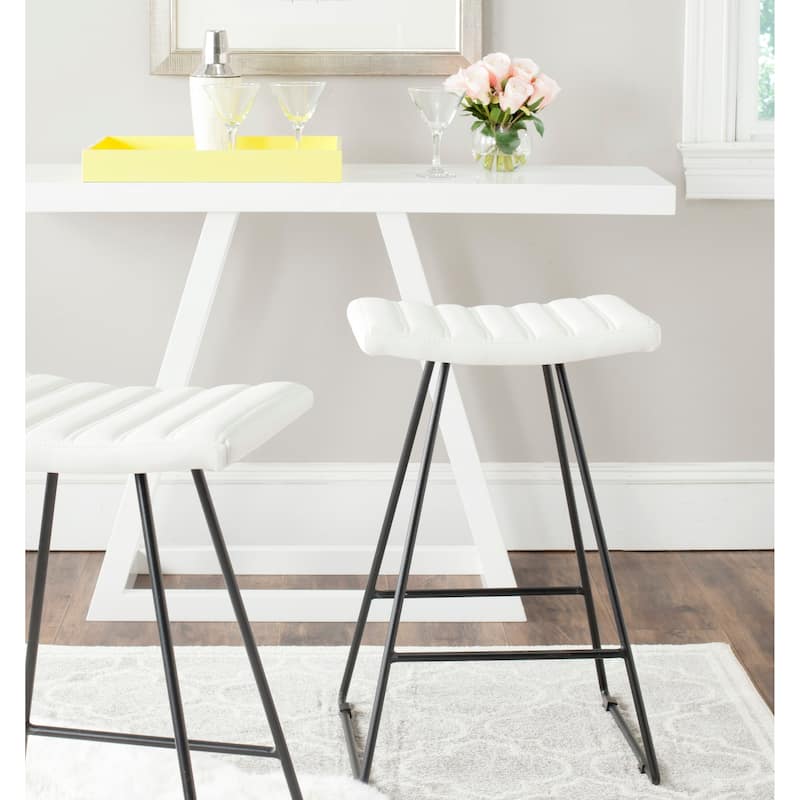SAFAVIEH Doreen Mid-Century Dining Modern White 27-inch Counter Stool (Set of 2) - 16.5" x 16" x 26"