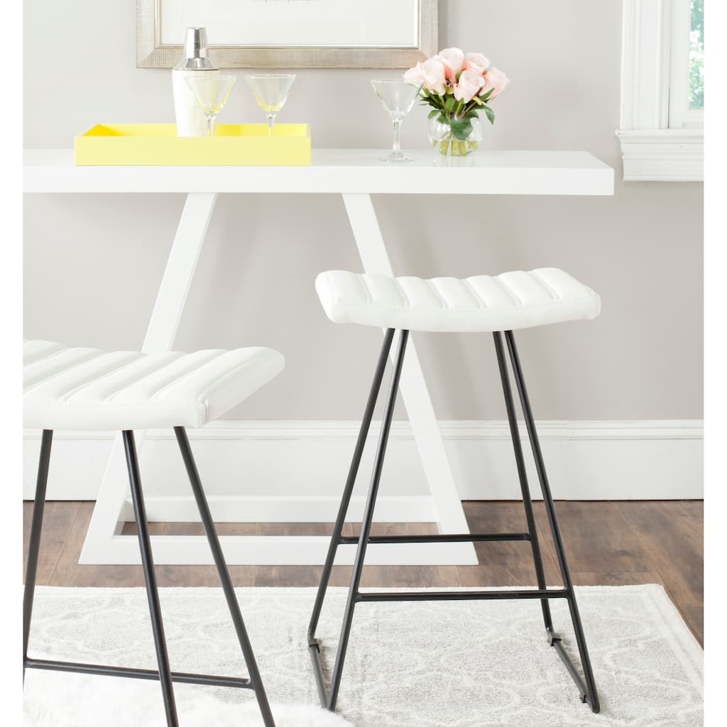 SAFAVIEH Doreen Mid-Century Dining Modern White 27-inch Counter Stool (Set of 2) - 16.5" x 16" x 26"