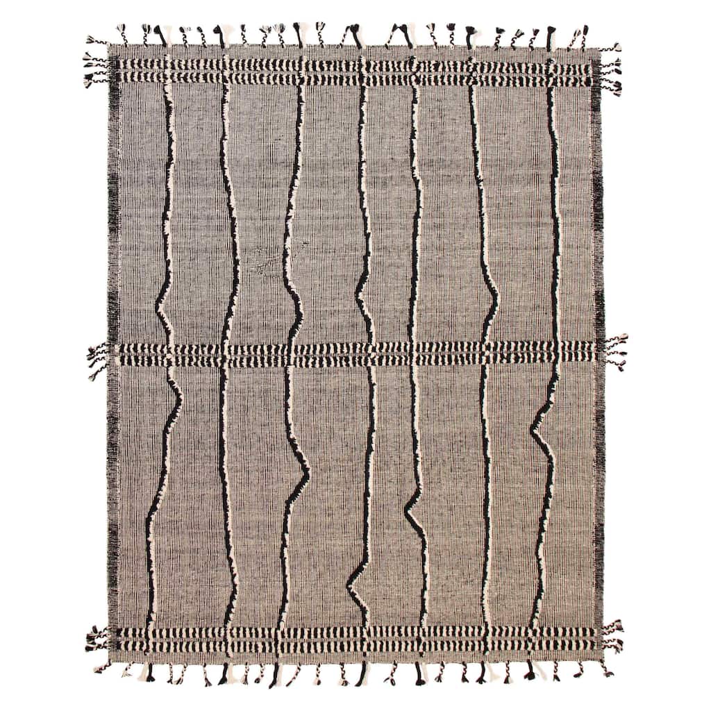 ECARPETGALLERY Hand-knotted Tangier Black, Cream Wool Rug - 8'2 x 10'2