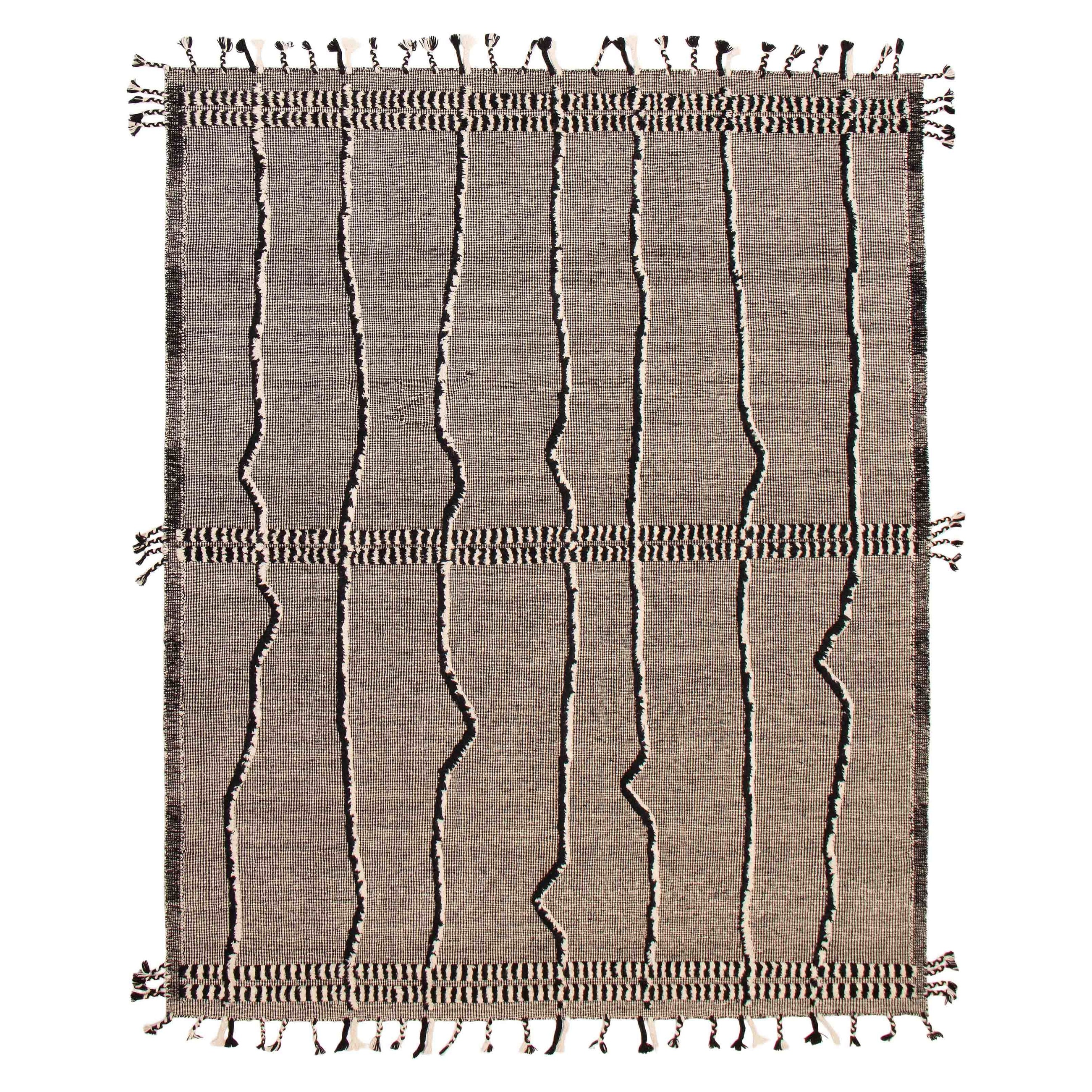 ECARPETGALLERY Hand-knotted Tangier Black, Cream Wool Rug - 8'2 x 10'2