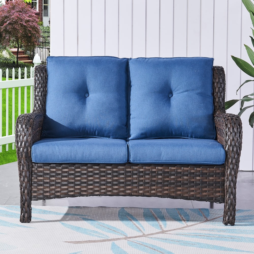 Pocassy Outdoor Loveseat Sofa 2-Seat PE Rattan