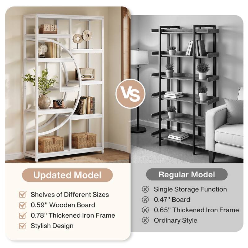 Bookshelf Industrial 5 Tier Etagere Bookcase, Freestanding Tall Bookshelves
