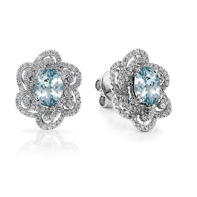 Auriya 1 1/2ct Fancy Oval-cut Aquamarine Halo Diamond Stud Earrings 9/10ctw 18k Gold