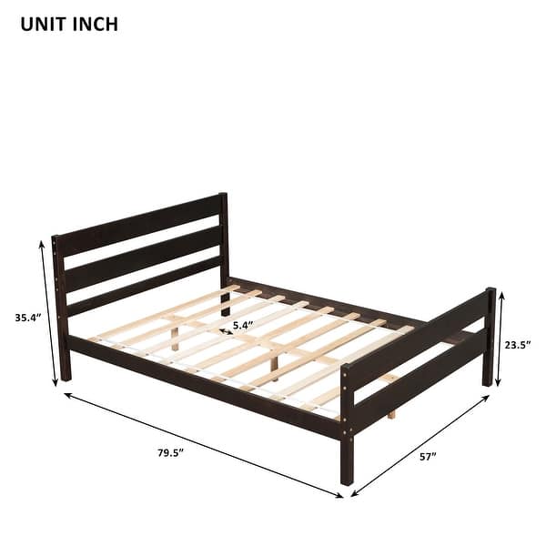 Full Size Bed Platform Bed Modern Bedroom Wood Slatted Frame Bed with ...