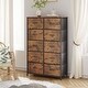 preview thumbnail 1 of 7, Rustic Brown Wood Grain Drawers Fabric Dresser with Fabric Bins